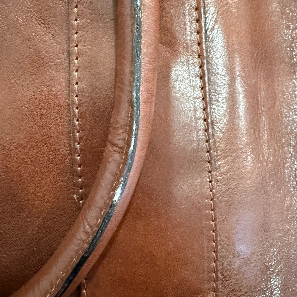 Valentina Brown Leather Drawstring Shoulder Bag with Gold Hardware - Picture 9 of 12